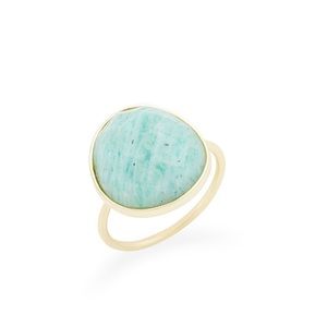 💍 Large Amazonite ring with Gold band 💍